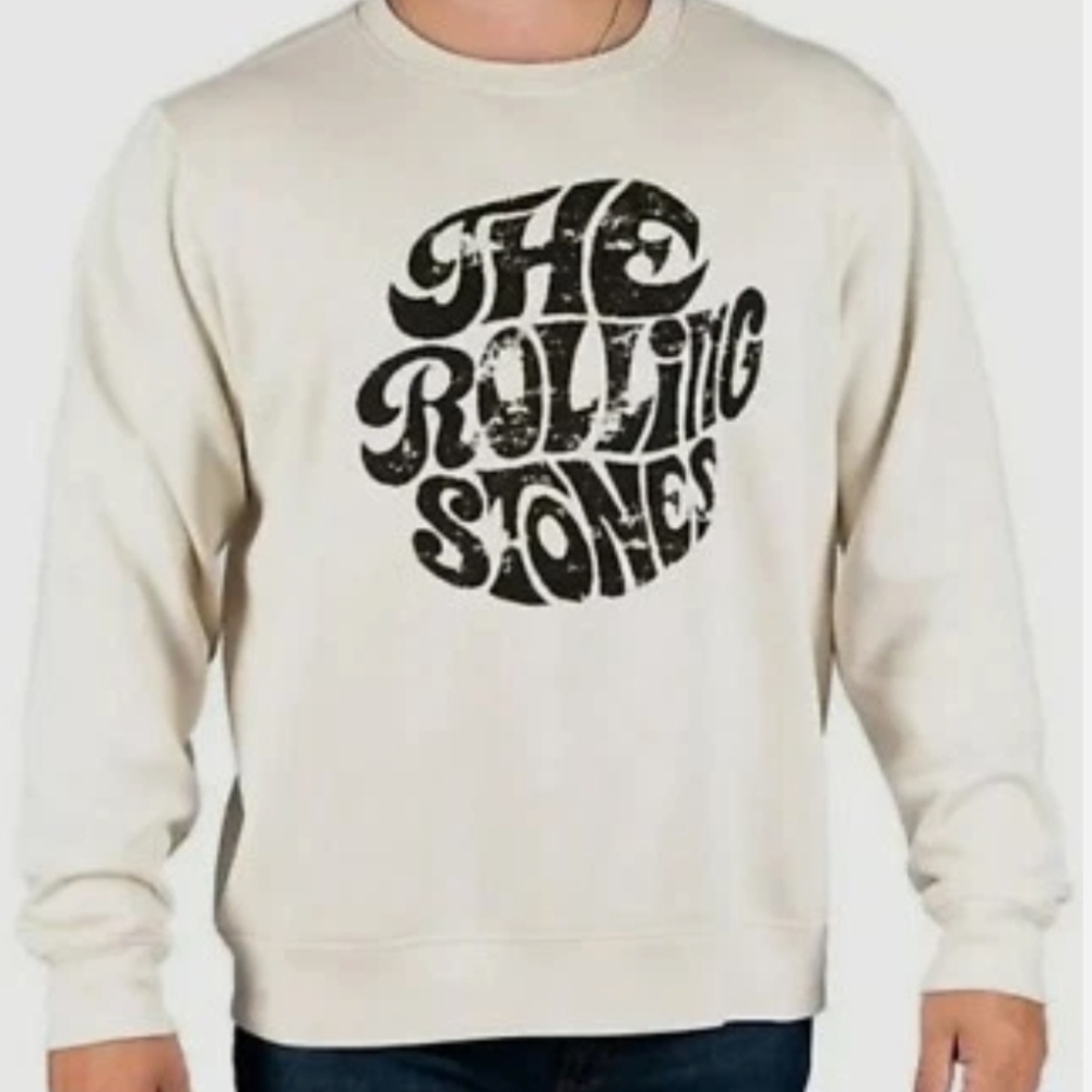 The Rolling Stones Men's Off-White Crewneck Sweatshirt Large Unisex